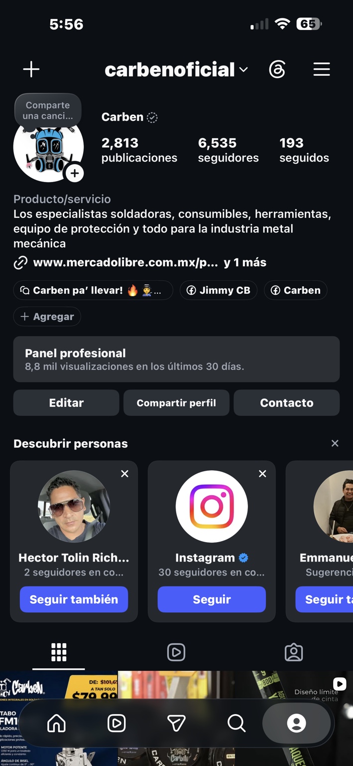 Captura de Instagram Carben: 6,535 seguidores y 2,813 publicaciones